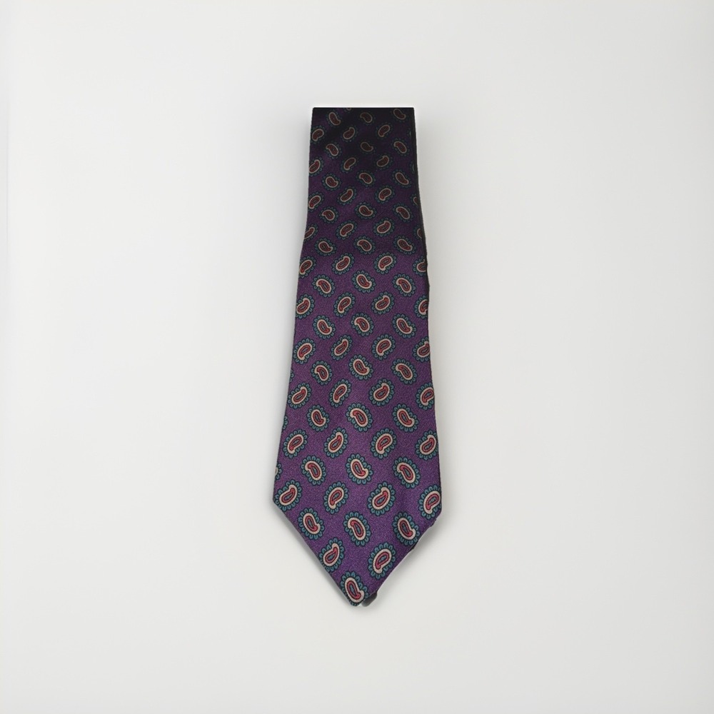 Paul Stuart Purple Paisley Silk Tie Italian Fabric Made USA Luxury‎ Necktie